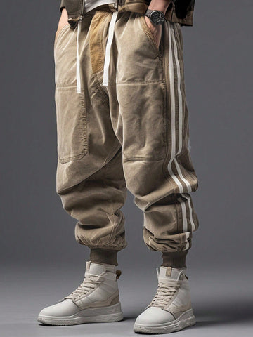 Men's Drawstring Waist Jogger Pants With Big Pockets And Elastic Cuffs