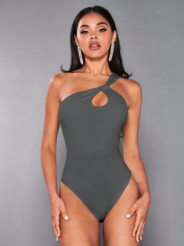 Women's One Shoulder Hollow Out Sleeveless Bodysuit