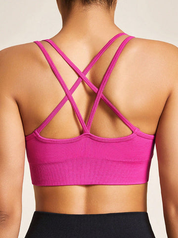 Women's Seamless Solid Color Sports Bra With Beautiful Back Design, Adjustable Straps, Suitable For Sports And Daily Wear