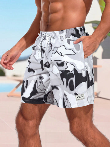 Men's Stylish Printed Drawstring Beach Shorts For Summer