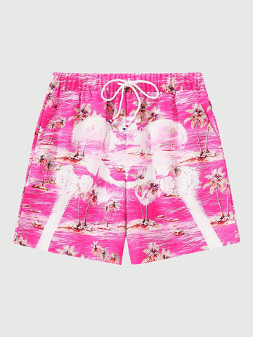 Men's Vacation Print Woven Shorts, Perfect For Daily Wear In Spring And Summer