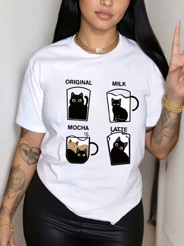 Plus Size Cartoon Cat Printed T-Shirt
