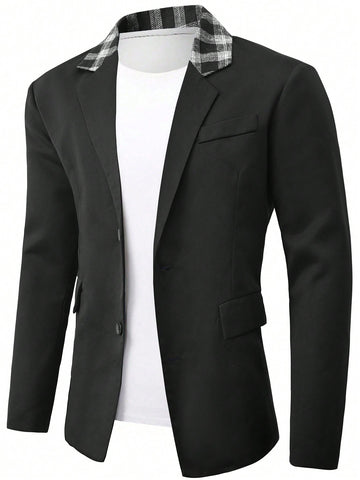 Men'S Plaid Patchwork Lapel Single Breasted Suit Jacket