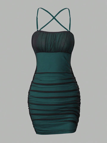 Pleated Slim-Fit Strappy Midi Dress
