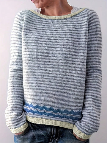 Color Block Striped Round Neck Casual Sweater