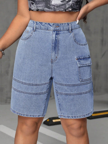 Plus Size Denim Shorts With Pockets