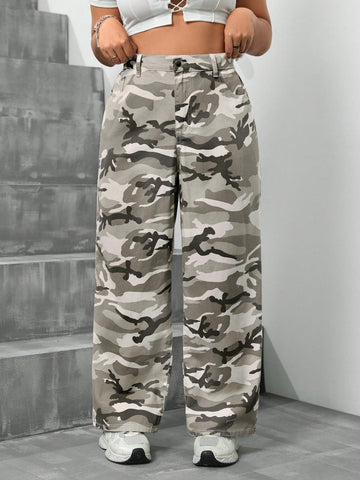 Plus Size Camouflage Print Straight Leg Jeans