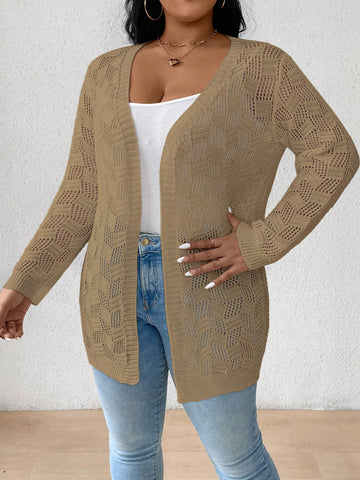 Plus Size Solid Color Open Front Cardigan