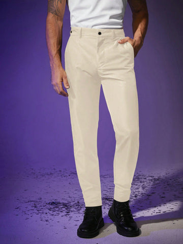 Men's Woven Casual Tapered Dress Pants With Slanted Pockets