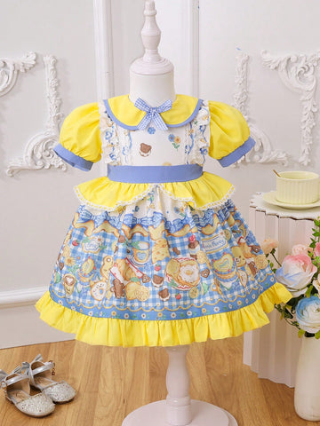 Baby Girls' Picnic Party Dopamine Style Sweet Cute Short Sleeve Summer Dress
