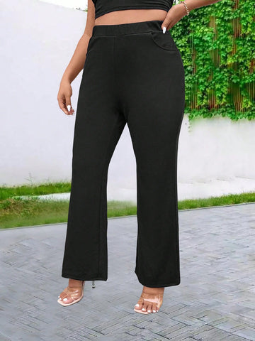 Plus Size Women's Solid Color Pocketed Pants