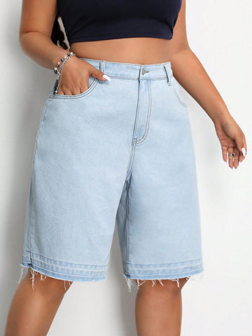 Plus Size Women's Casual Loose Mid-Length Denim Shorts