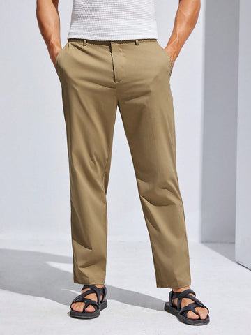 Men's Casual Straight-Leg Suit Pants With Diagonal Pockets