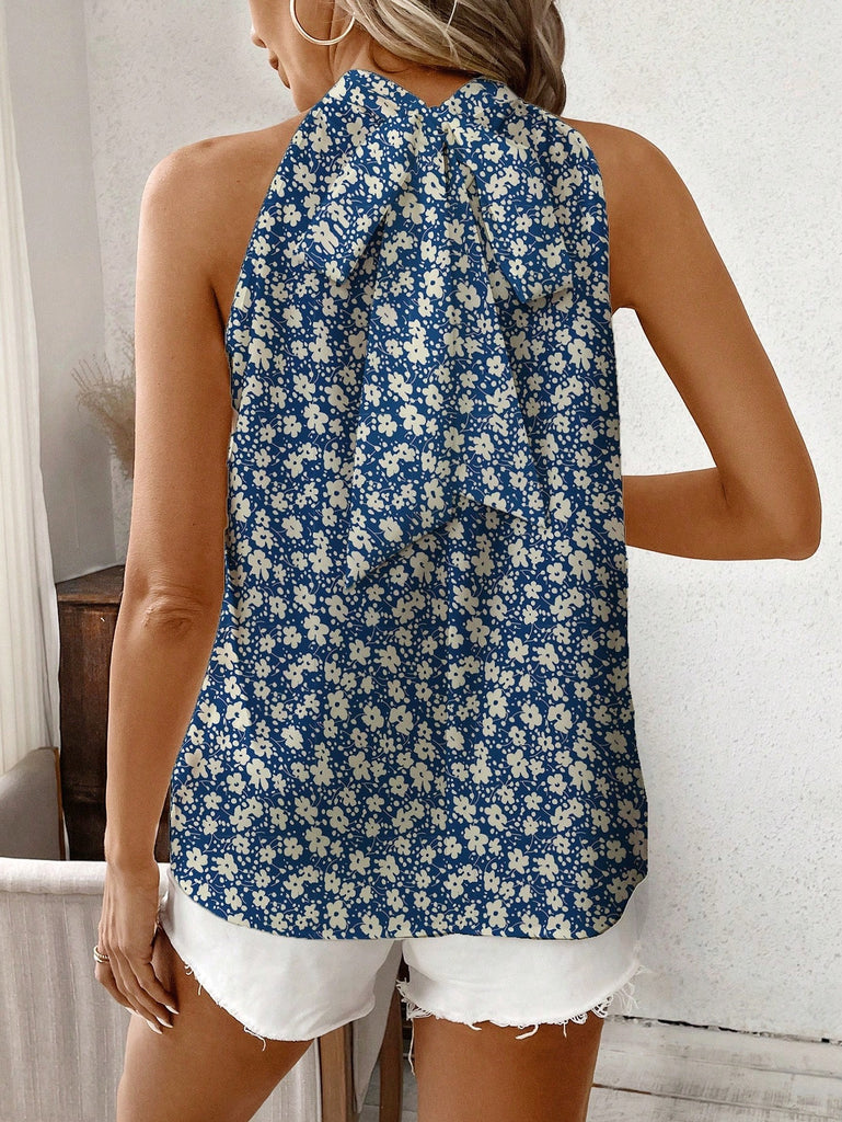 Floral Print Pleated Sleeveless Casual Blouse – EMMACLOTH