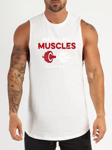 Men's Sleeveless Sports T-Shirt With Letter Print Workout Tops