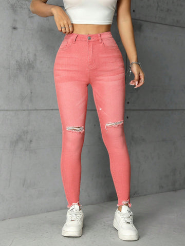 Women's Y2k Distressed Denim Jeans, Suitable For Spring And Summer