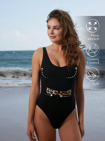 Women's One-Piece Leopard Print Swimsuit Suitable For Summer Beach