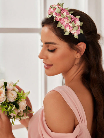 1pc Women's Elegant 3d Flower/Shaped Bridal Fashion Headband, Suitable For Wedding, Honeymoon