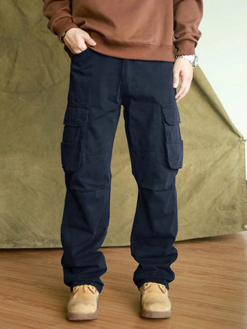 Men's Loose Solid Color Flip-Pocket Trousers
