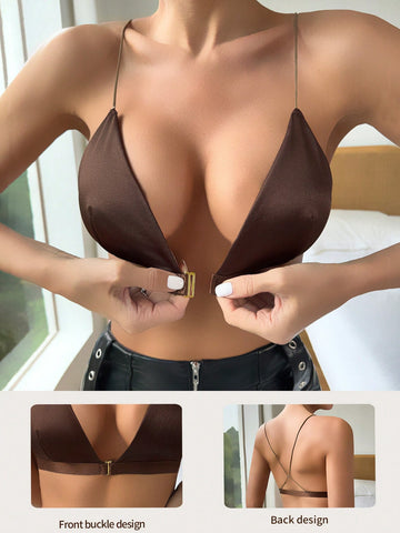 Women's Solid Color Front Closure Comfort Bra With Cross Back Design
