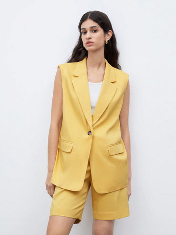 Ladies' Solid Color Suit Vest And Shorts Set, Suitable For Summer