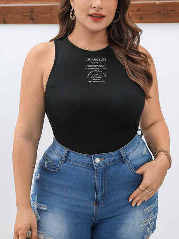 Plus Size Women's Summer Casual Sports Tight Printed Black Top Tank Top,Spring Tops Summer Shirts,Cute Summer Tops Tanks Women,Country Concert Tops,Going Out Tops,Tank Top