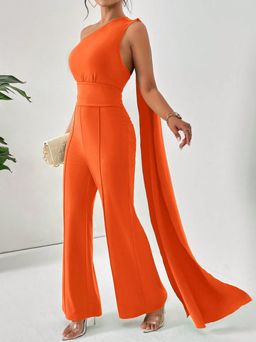 Solid Colored Backless Belted Jumpsuit