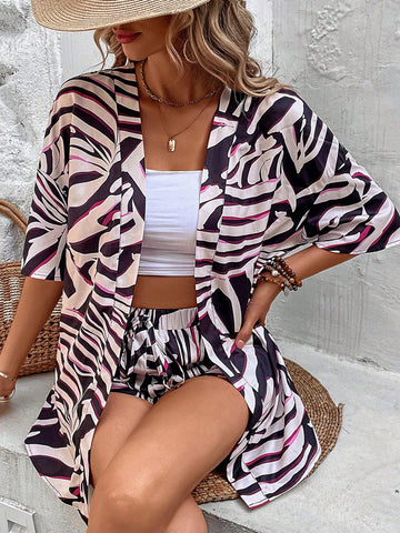 Women's Casual Loose Fit Two-Piece Set With Random Print