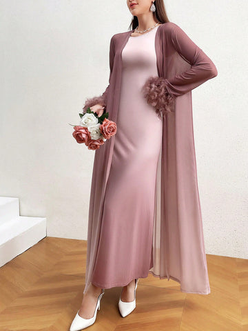 Women's Furry Cuff Outerwear & Ombre Fish-Tail Dress Set
