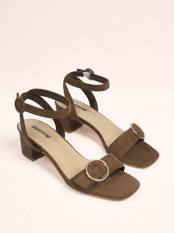 Women's Fashion Classic Simple Retro Brown Spring And Summer Solid Color High Heel Sandals