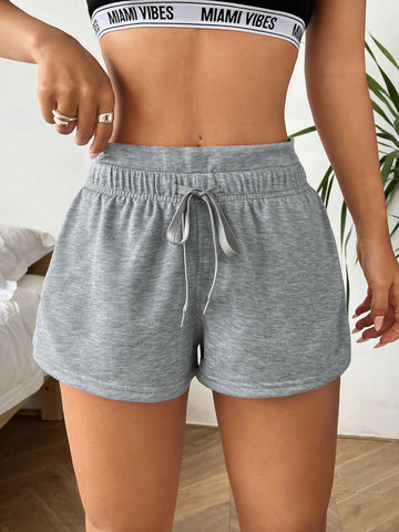 Women's Solid Color Drawstring Waist Casual Shorts