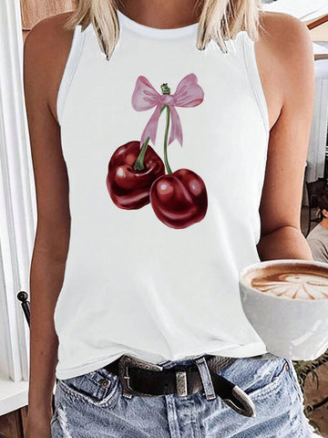 Women's Simple Cherry Printed Sleeveless Tank Top
