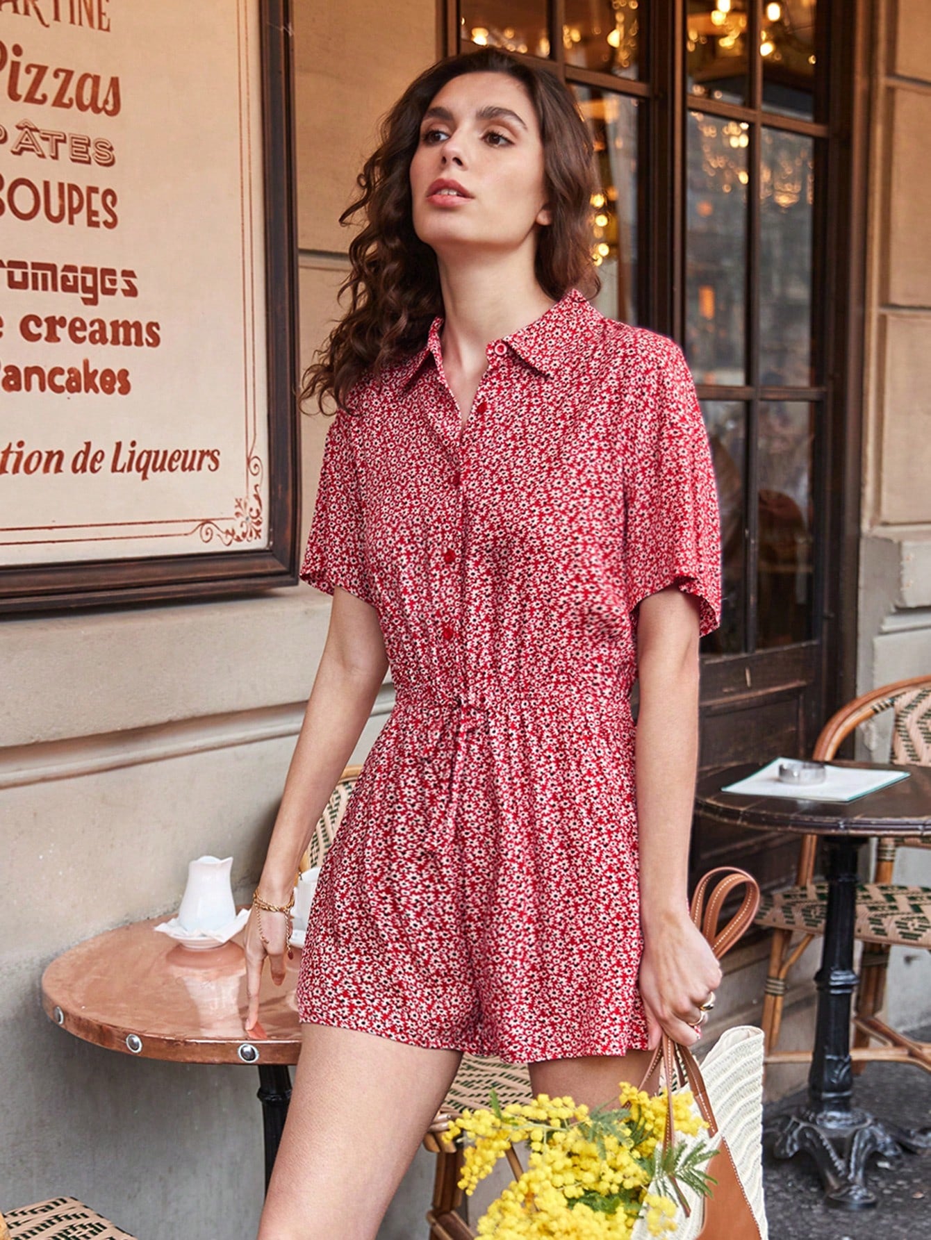 Women's Loose Fit Casual Romper With Small Floral Pattern