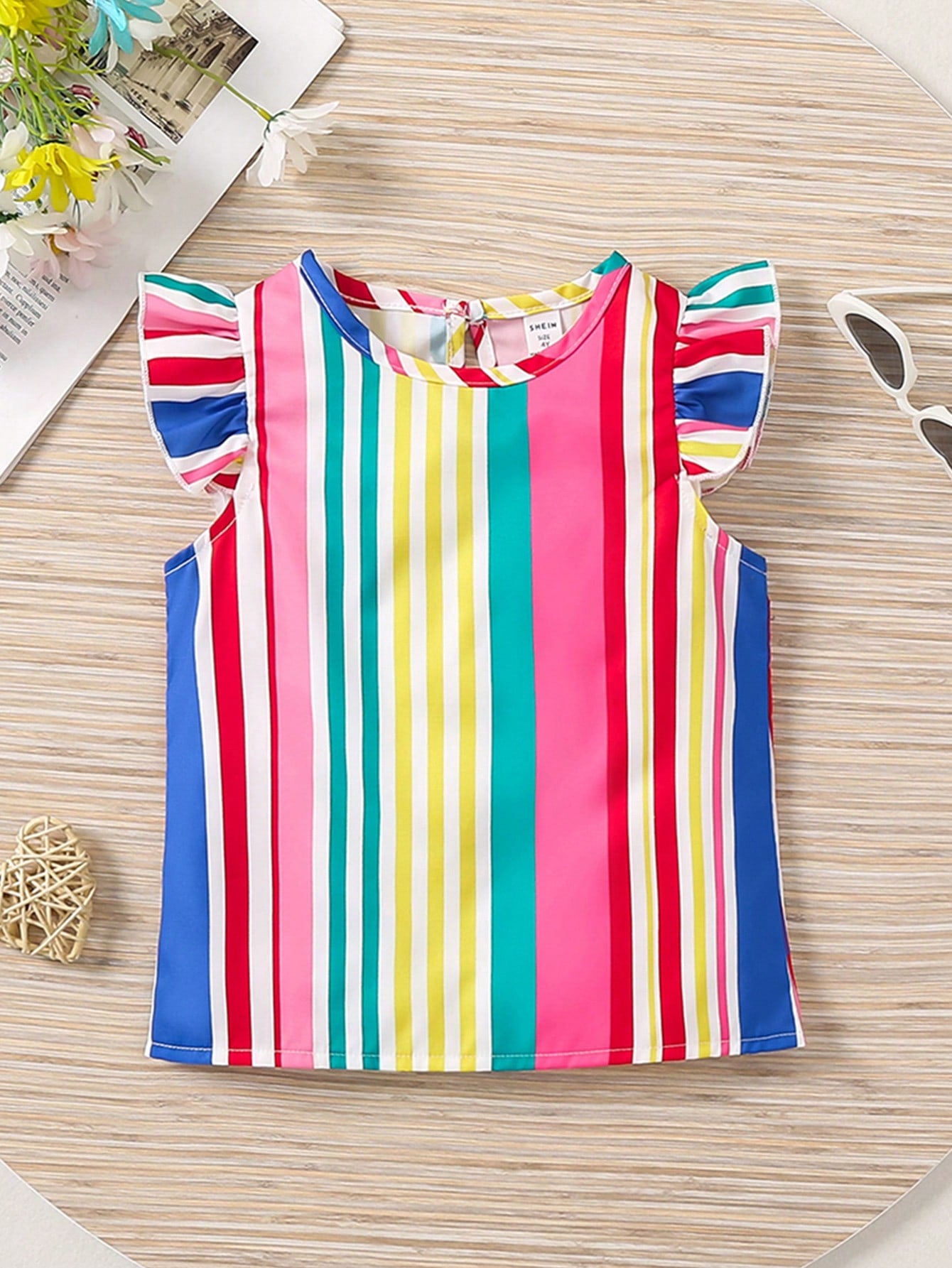 Girls' (Little) Fashionable Colorful Stripe Batwing Sleeve Shirt