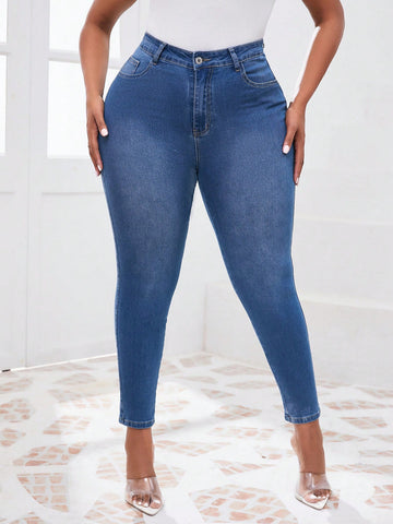 Plus Size Women's Washed Denim Skinny Jeans