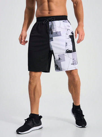 Men's Simple Color Block Loose Fit Sports Shorts