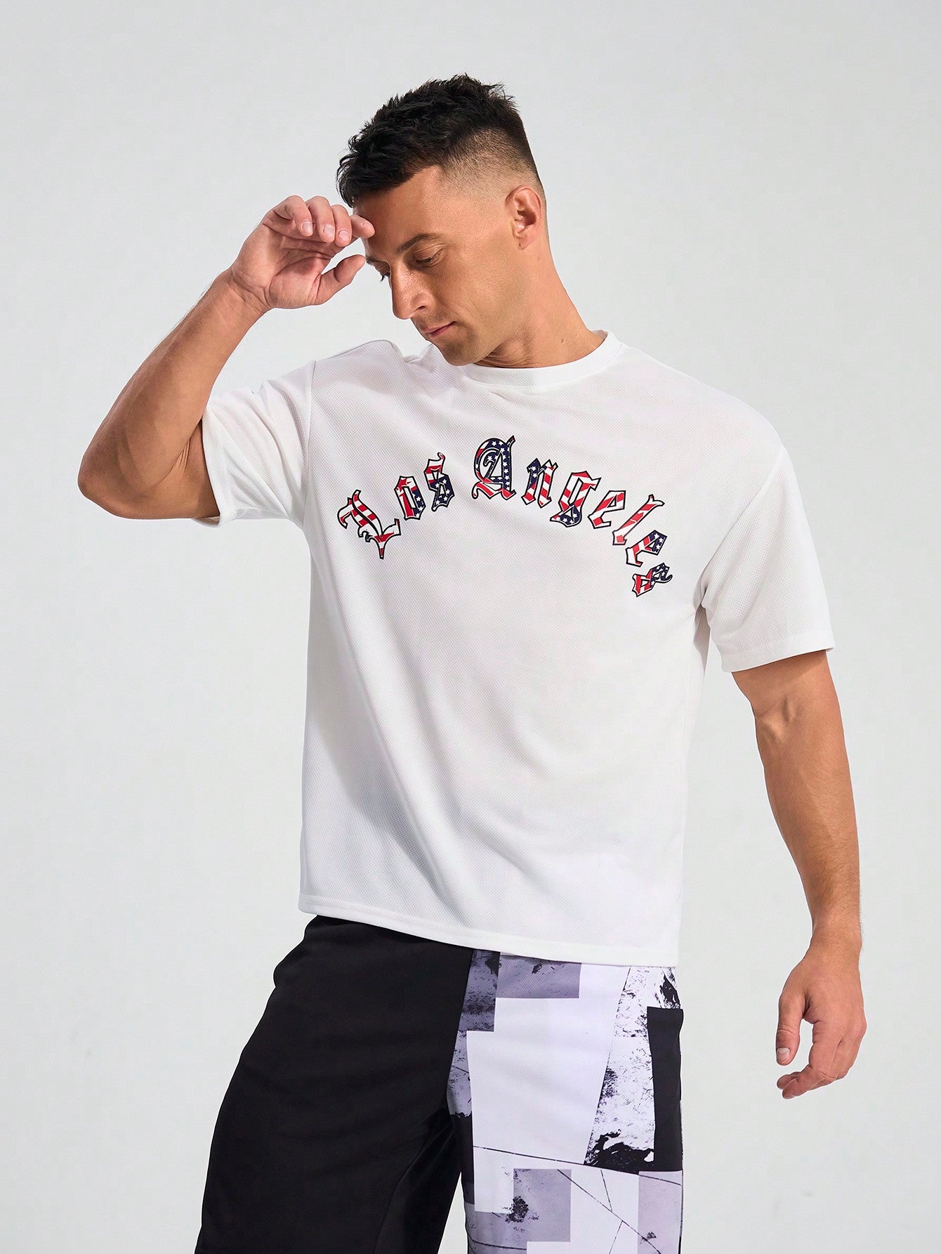 Men's Simple Printed Short Sleeve Sports T-Shirt Workout Tops