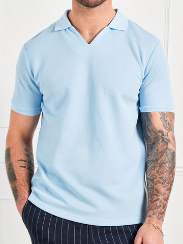 F21 Forever 21 X Men's Casual  Light Blue Short-Sleeved Polo Shirt