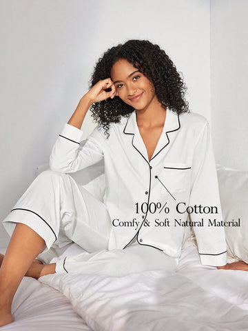 Women's Color Block Round Neck Long Sleeve Pants Home Pajama Set