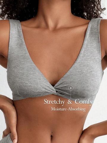 Smooth & Comfy Grey Front Twist Long Triangle Cup Everyday Bralette - Melange Gray