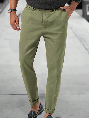 Men's Solid Color Casual Pants With Pockets