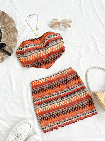 Slim Fit 2pcs Striped Set With Vacation Style