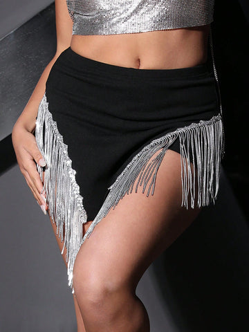Women's Fashionable Summer Party Sequined Tassel Skirt Pants