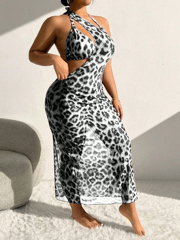 Plus Size Leopard Print Swimsuit Set