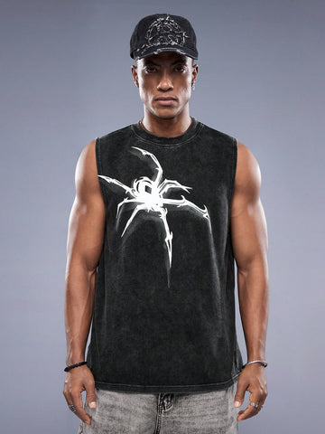 Men's Loose Spider Pattern Printed Casual Tank Top For Summer