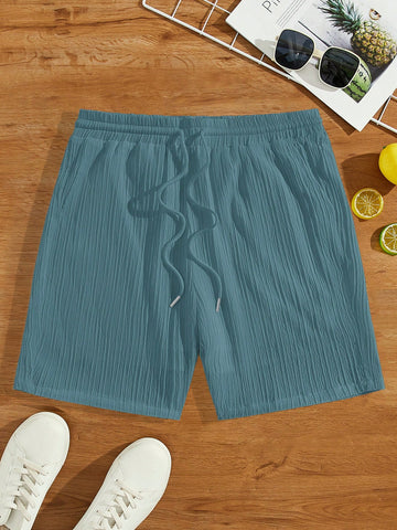 Men's Drawstring Waist Pure Color Woven Casual Shorts