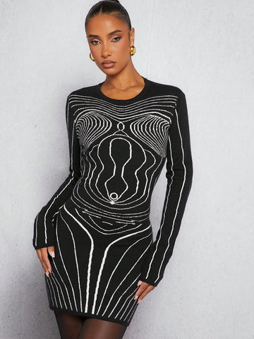 Abstract Body Map Sweater Dress
