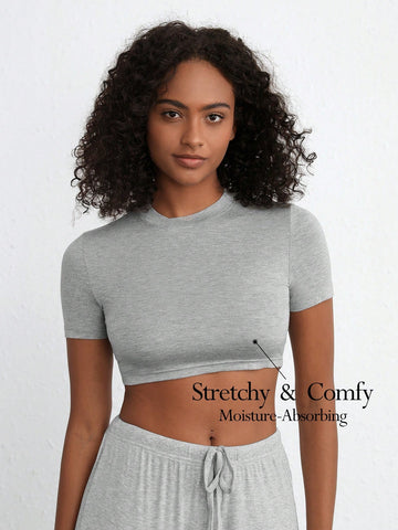 Smooth & Comfy Black Crew Neck T-Shirt Top - Melange Gray