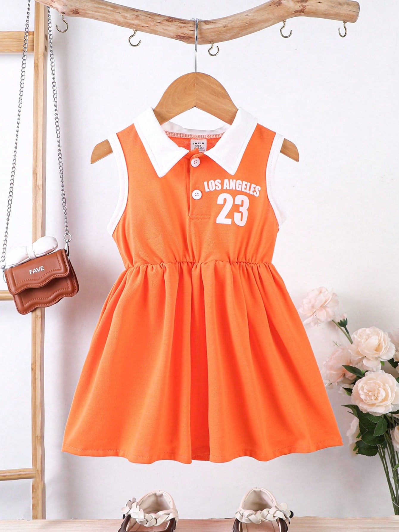 Baby Girl's Summer Sleeveless Casual Polo Collar Dress With Letter Print