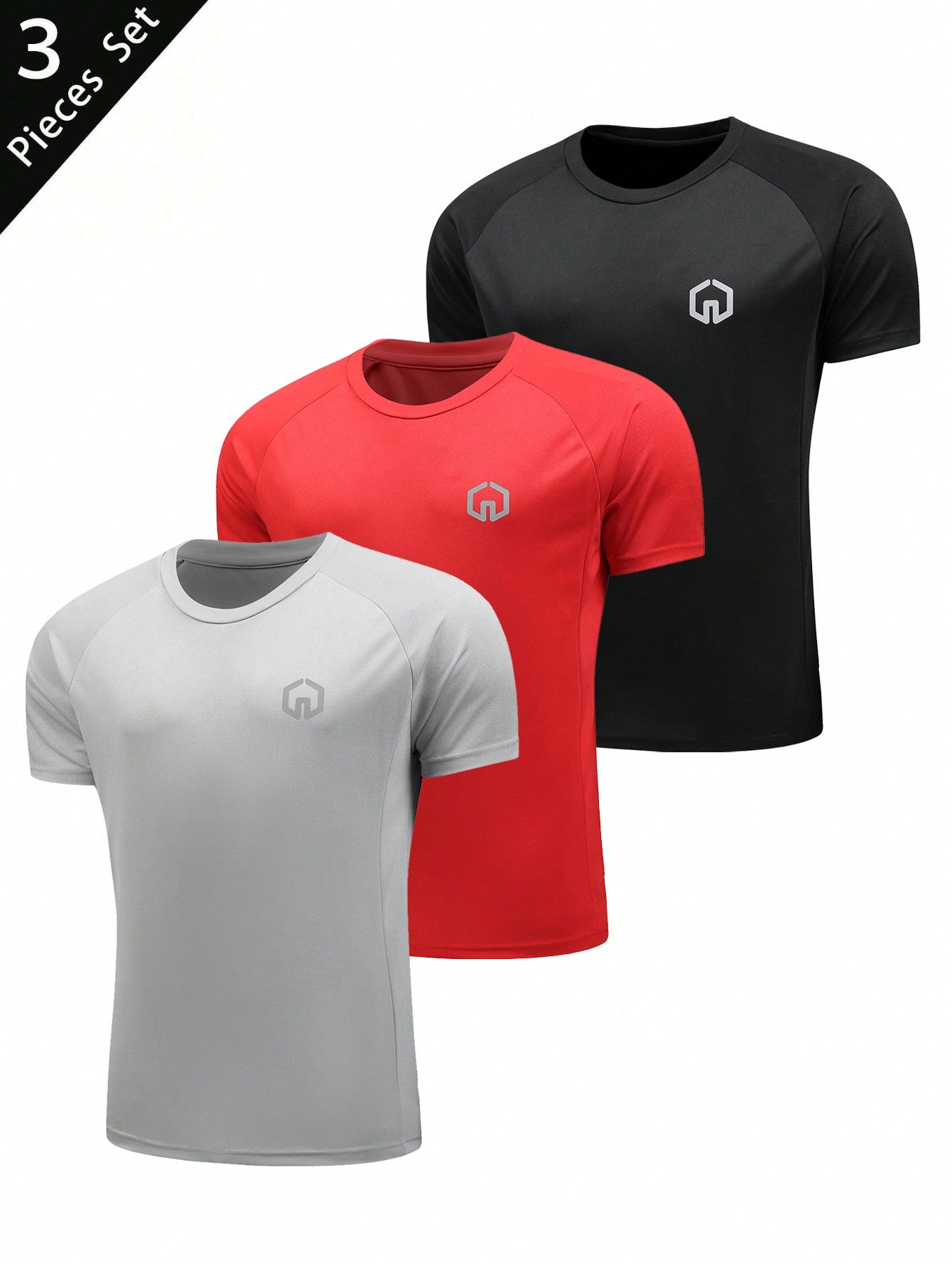 Men's Printed Sleeve Elastic Breathable Short Raglan Sleeve Sports T-Shirt Workout Tops